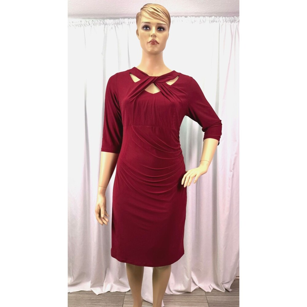 INC International Concepts Red Twist Front Ruched Dress Women’s Size 18W Midi